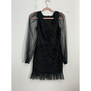 Womans Guess Extra Small Black V Neck Rushed Zip Shear Knee Length Party Dress